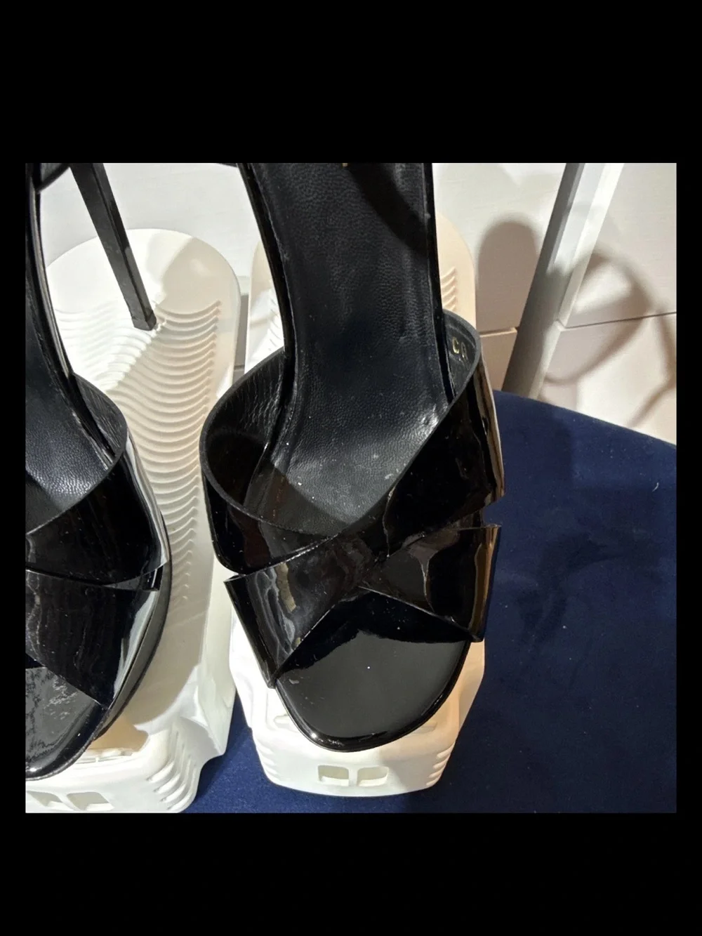 Saint Laurent Black Patent Leather Ankle-Strap Sandals